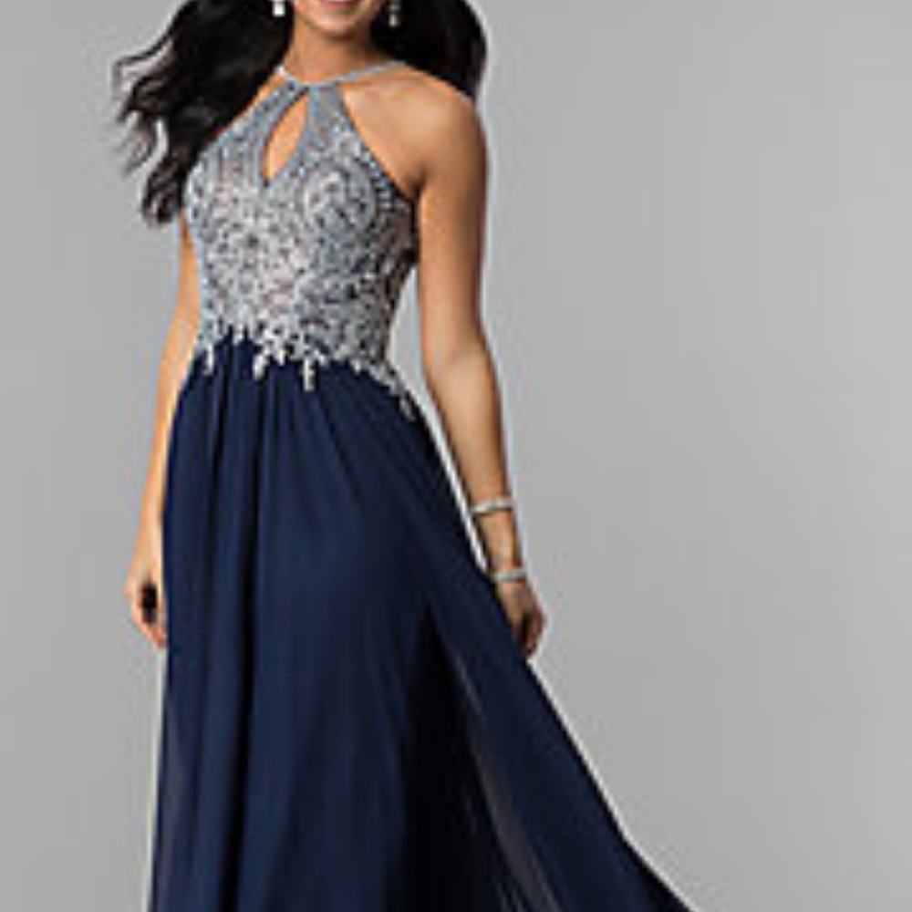 Navy Blue Beaded Prom Dress